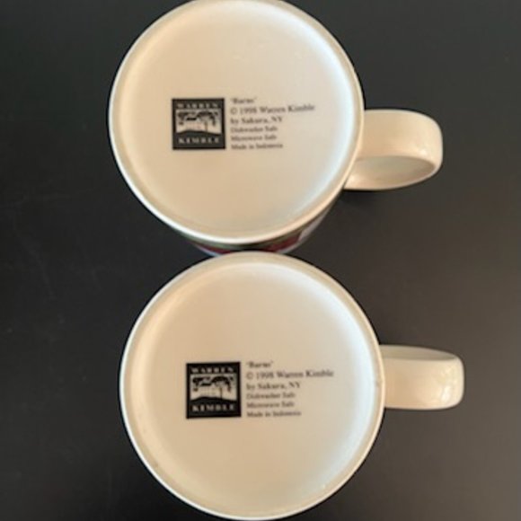 Set of 2 Warren Kimble RED BARNS 1998 Folk Art Coffee Mugs ~ Sakura ~ Americana - Picture 9 of 10